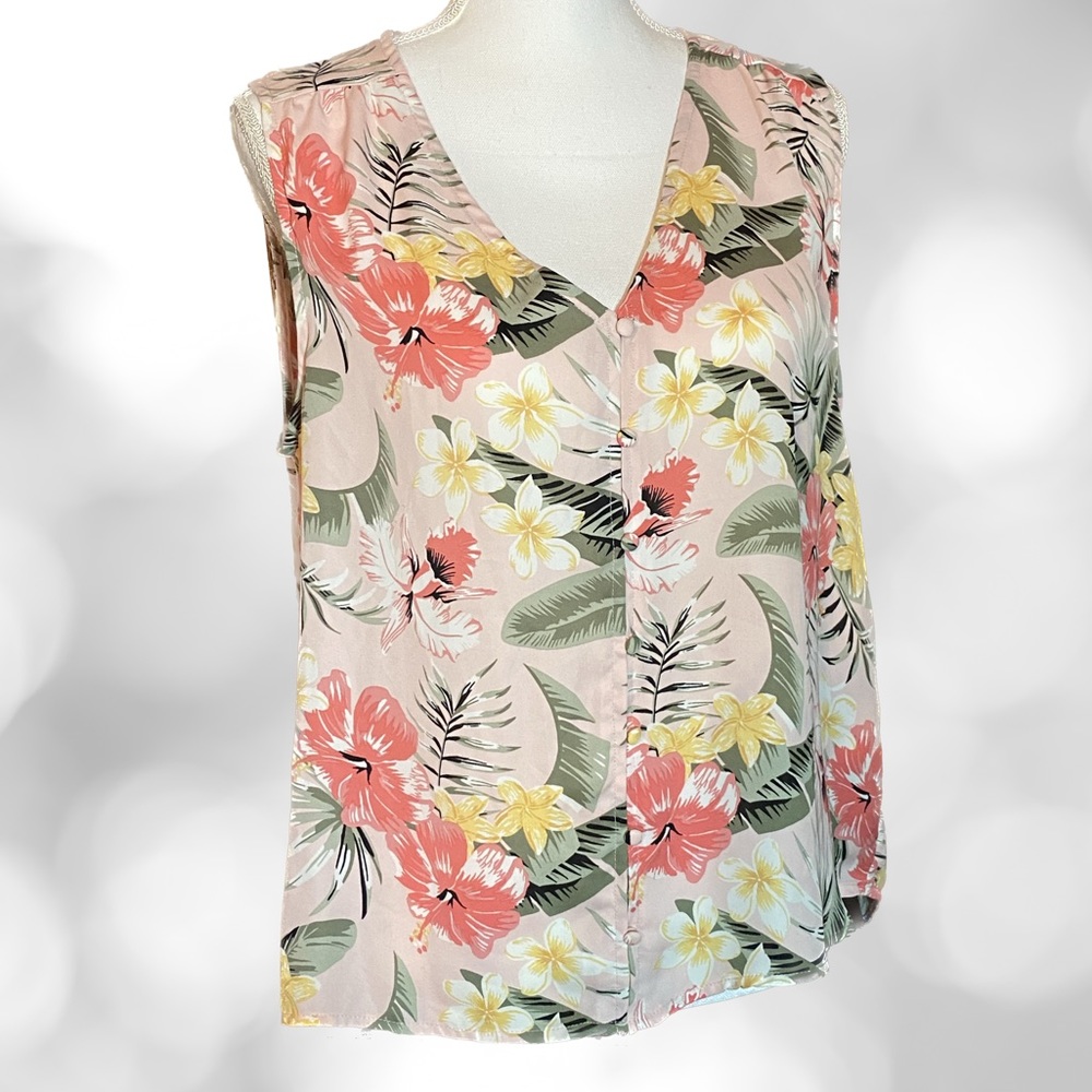 Women’s Ophelia Roe Sleeveless Pink Tropical Tank. Large. EUC. Pet/Smoke Free.